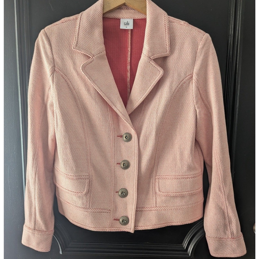 Cabi Blazer Pink Textured Button Front Elastic Back Sz M Business Casual Preppy